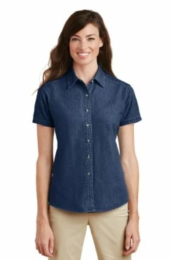 Ladies Short Sleeve Value Denim Shirt 12 Ladies Short Sleeve Value Denim Shirt -Jiffyshirts Store 078f570b1db18e