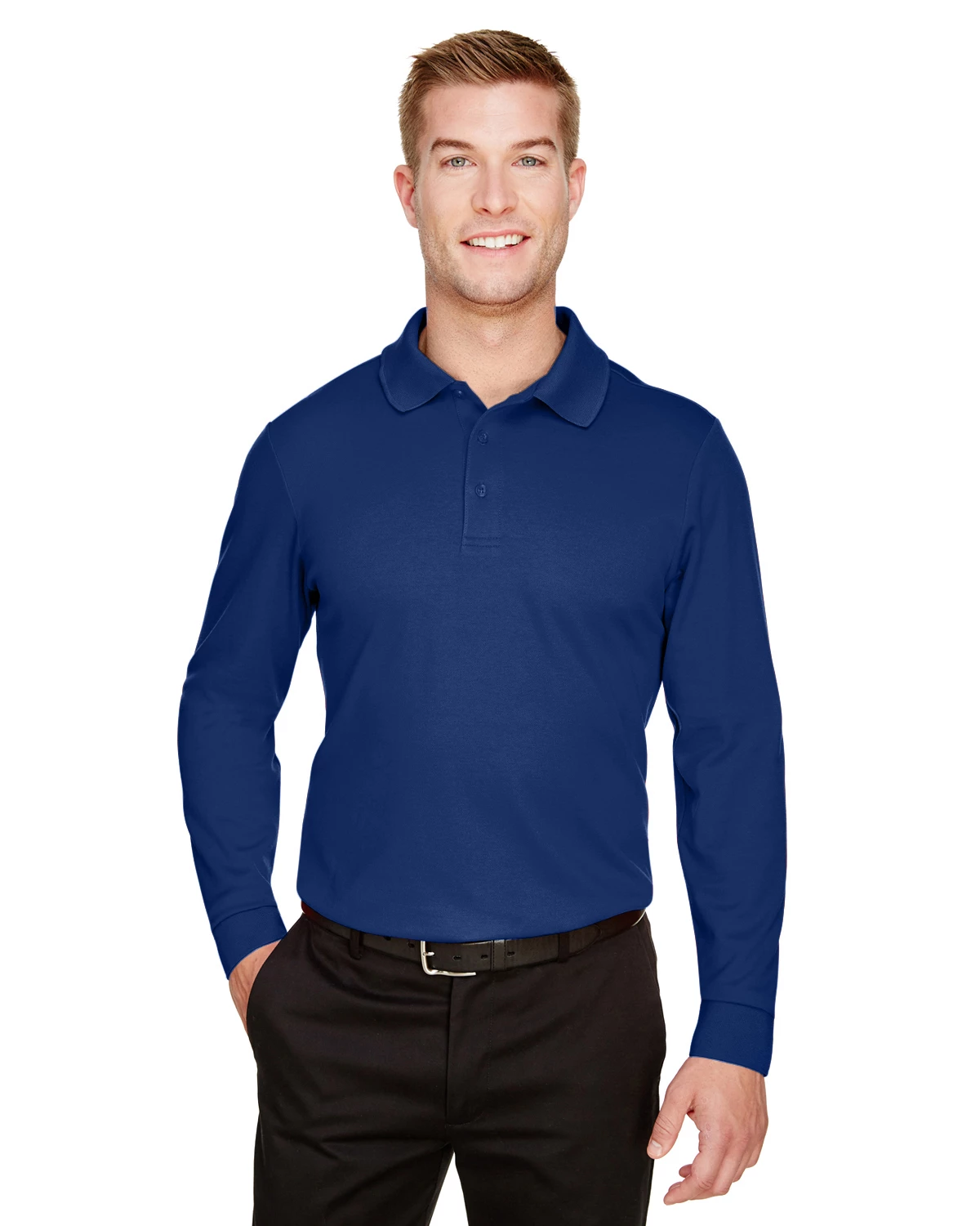 CrownLux Performance™ Men's Tall Plaited Long Sleeve Polo 8 CrownLux Performance™ Men's Tall Plaited Long Sleeve Polo - Image 6
