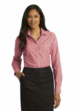 Ladies Long Sleeve Gingham Easy Care Shirt -Jiffyshirts Store 0b5dac53984f03