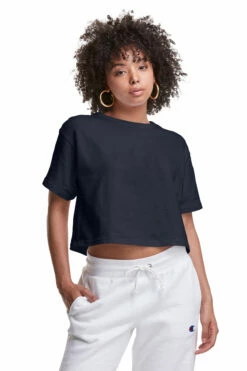 Champion Ladies' Cropped Reverse Weave T-Shirt -Jiffyshirts Store 112266 T453W Navy 6