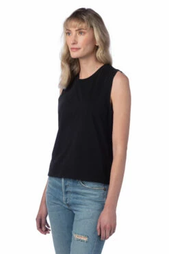 Women's Cotton Jersey Go-To Crop Muscle Tank -Jiffyshirts Store 122369 1174C1 Black 9