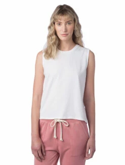 Women's Cotton Jersey Go-To Crop Muscle Tank -Jiffyshirts Store 122374 1174C1 White 6