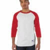 Champion Adult Unisex 5.2 Oz. Raglan T-Shirt 2 Champion Adult Unisex 5.2 Oz. Raglan T-Shirt -Jiffyshirts Store 123855 T137 White Scarlet 6
