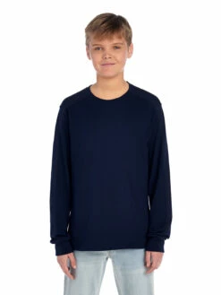 Jerzees Youth Unisex 5.6 Oz. DRI-POWER® ACTIVE Long-Sleeve T-Shirt -Jiffyshirts Store 1680065996 29BLR Jnavy FRONT 0306 1200x1600