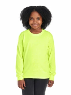 Jerzees Youth Unisex 5.6 Oz. DRI-POWER® ACTIVE Long-Sleeve T-Shirt -Jiffyshirts Store 1680065996 29BLR Safety Green FRONT 0137 1200x1600