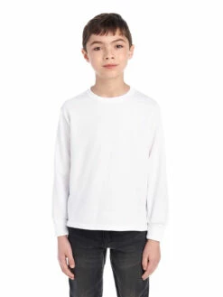 Jerzees Youth Unisex 5.6 Oz. DRI-POWER® ACTIVE Long-Sleeve T-Shirt -Jiffyshirts Store 1680065996 29BLR White FRONT 0139 1200x1600