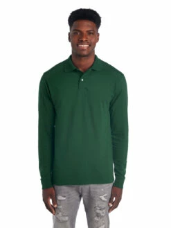 Jerzees Adult Unisex 5.6 Oz. SpotShield™ Long-Sleeve Jersey Polo -Jiffyshirts Store 1680065996 437MLR ForestGreen front