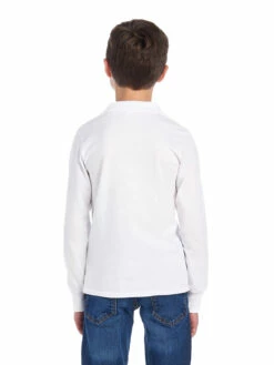 Jerzees Youth Unisex 5.6 Oz. SpotShield™ Long-Sleeve Jersey Polo 12 Jerzees Youth Unisex 5.6 Oz. SpotShield™ Long-Sleeve Jersey Polo -Jiffyshirts Store 1680065996 437YLR White BACK 0565 1200x1600