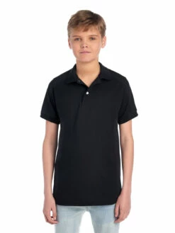 Jerzees Youth Unisex 5.6 Oz. SpotShield™ Jersey Polo -Jiffyshirts Store 1680065996 437YR Black FRONT 0483 1200x1600