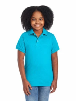 Jerzees Youth Unisex 5.6 Oz. SpotShield™ Jersey Polo -Jiffyshirts Store 1680065996 437YR California Blue FRONT 0755 1200x1600