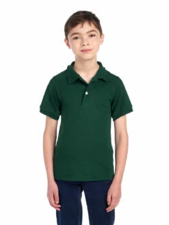 Jerzees Youth Unisex 5.6 Oz. SpotShield™ Jersey Polo -Jiffyshirts Store 1680065996 437YR Forest Green FRONT 0036 1200x1600