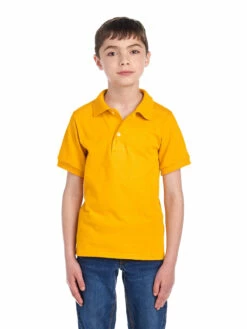 Jerzees Youth Unisex 5.6 Oz. SpotShield™ Jersey Polo -Jiffyshirts Store 1680065996 437YR Gold FRONT 0606 1200x1600