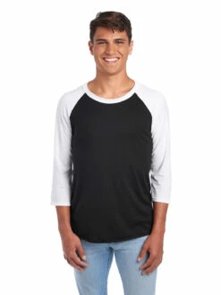 Jerzees Adult Unisex 5.2 Oz., Premium Blend Raglan Baseball T-Shirt -Jiffyshirts Store 1680065996 560RR Black White front