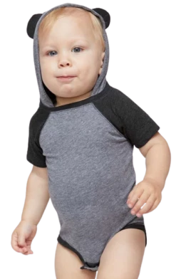 Fine Jersey Infant Short Sleeve Raglan Bodysuit With Hood & Ears