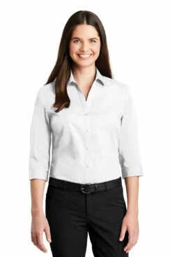 Ladies 3/4-Sleeve Carefree Poplin Shirt -Jiffyshirts Store 2571300bd82316