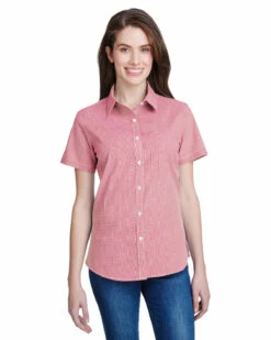 Ladies' Microcheck Gingham Short-Sleeve Cotton Shirt -Jiffyshirts Store 2798bb9f9fe712