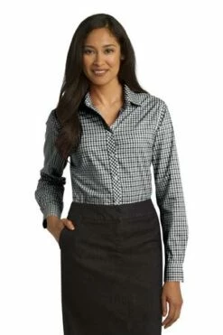 Ladies Long Sleeve Gingham Easy Care Shirt -Jiffyshirts Store 27b89eecef1aac