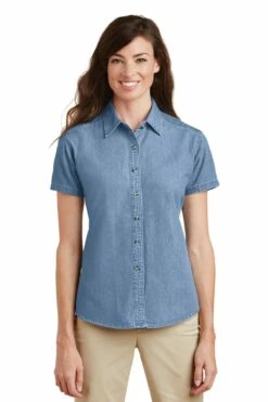 Ladies Short Sleeve Value Denim Shirt 13 Ladies Short Sleeve Value Denim Shirt -Jiffyshirts Store 32692dbc3bab15