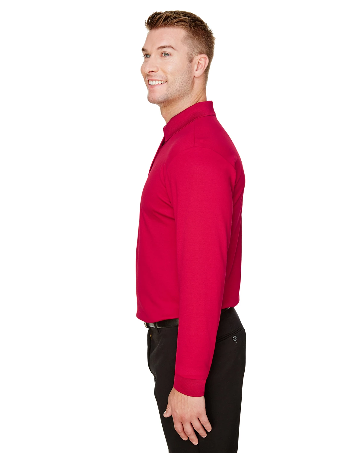CrownLux Performance™ Men's Tall Plaited Long Sleeve Polo 4 CrownLux Performance™ Men's Tall Plaited Long Sleeve Polo - Image 2