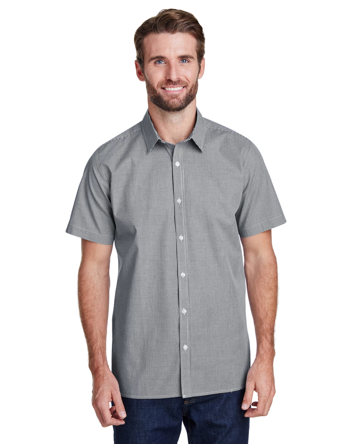 Mens Microcheck Gingham Short-Sleeve Cotton Shirt 3 Mens Microcheck Gingham Short-Sleeve Cotton Shirt
