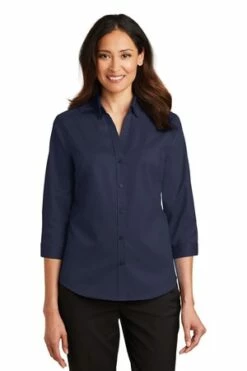 Ladies 3/4-Sleeve SuperPro Twill Shirt -Jiffyshirts Store 37d22b8fa00276