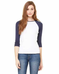 Ladies' Baby Rib 3/4-Sleeve Contrast Raglan T-Shirt -Jiffyshirts Store 44e2901be2a215