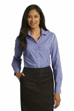 Ladies Long Sleeve Gingham Easy Care Shirt -Jiffyshirts Store 4708c875997b3b