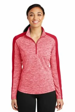 Ladies PosiCharge Electric Heather Colorblock 1/4-Zip Pullover -Jiffyshirts Store 488f3a33c37f31
