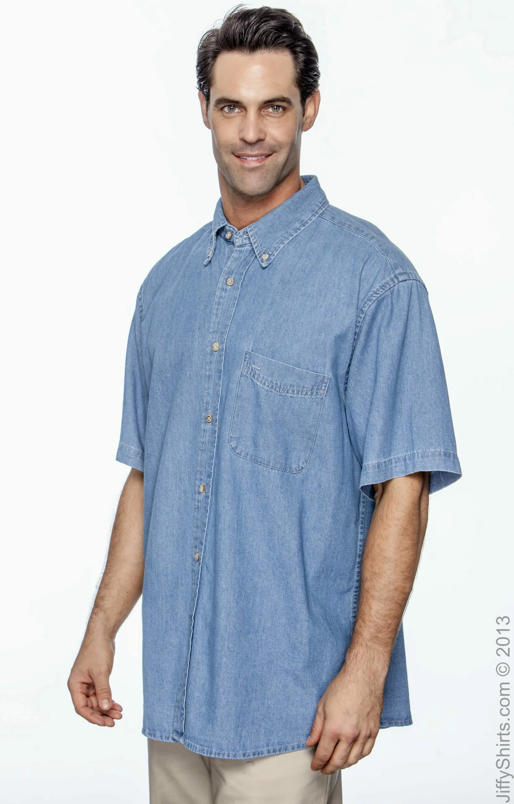 Men's 6.5 Oz. Short-Sleeve Denim Shirt 4 Men's 6.5 Oz. Short-Sleeve Denim Shirt - Image 2