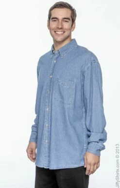 Men's 6.5 Oz. Long-Sleeve Denim Shirt -Jiffyshirts Store 4B129B112945B4