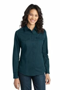 Ladies Stain-Release Roll Sleeve Twill Shirt -Jiffyshirts Store 4e247417474adc