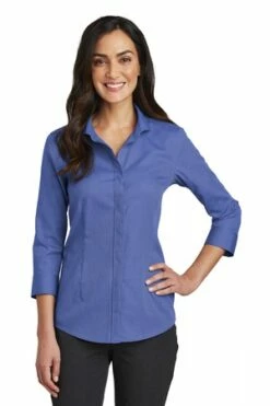 Ladies 3/4-Sleeve Nailhead Non-Iron Shirt -Jiffyshirts Store 513a95a0800776