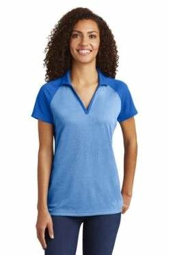 Ladies PosiCharge RacerMesh Raglan Heather Block Polo -Jiffyshirts Store 5270020808c481
