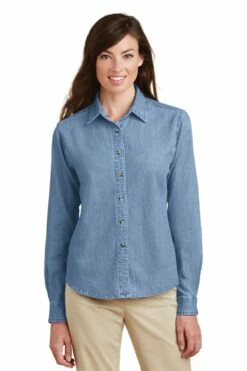 Ladies Long Sleeve Value Denim Shirt -Jiffyshirts Store 5b919141393a78