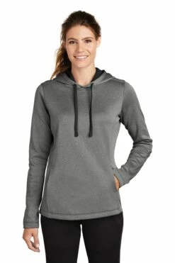 Ladies PosiCharge Sport-Wick Heather Fleece Hooded Pullover -Jiffyshirts Store 5dd0acea33c315