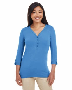 Ladies' Perfect Fitâ„¢ Y-Placket Convertible Sleeve Knit Top
