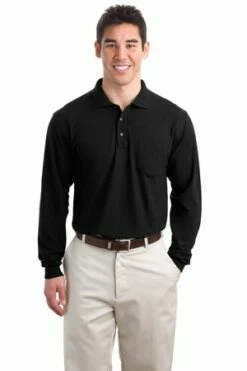 Long Sleeve Silk Touch Polo With Pocket -Jiffyshirts Store 69b7c80a19f1ba
