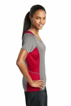 Ladies Heather Colorblock Contender V-Neck Tee -Jiffyshirts Store 6d7fc26fd12347