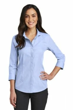 Ladies 3/4-Sleeve Nailhead Non-Iron Shirt -Jiffyshirts Store 75f404d3187877