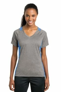 Ladies Heather Colorblock Contender V-Neck Tee -Jiffyshirts Store 7645e94337a10c