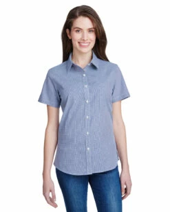 Ladies' Microcheck Gingham Short-Sleeve Cotton Shirt -Jiffyshirts Store 7c0599e1788848