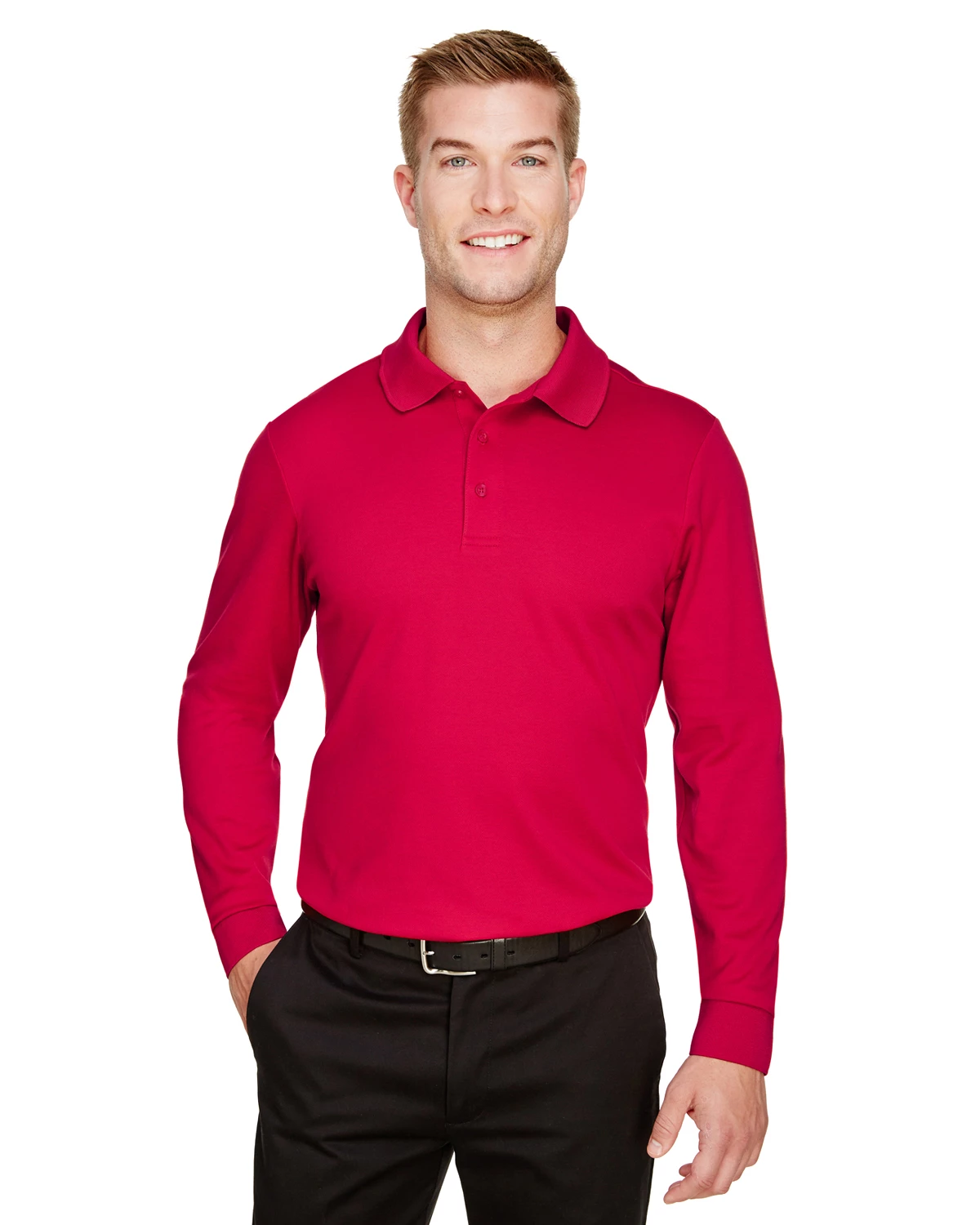 CrownLux Performance™ Men's Tall Plaited Long Sleeve Polo 3 CrownLux Performance™ Men's Tall Plaited Long Sleeve Polo
