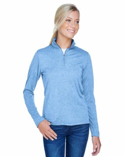 Ladies' Cool & Dry Heathered Performance Quarter-Zip -Jiffyshirts Store 8b0821c0394759