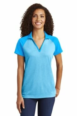 Ladies PosiCharge RacerMesh Raglan Heather Block Polo -Jiffyshirts Store 8f00cf61d65108