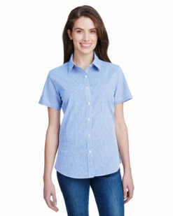 Ladies' Microcheck Gingham Short-Sleeve Cotton Shirt -Jiffyshirts Store 94657c019be8e5