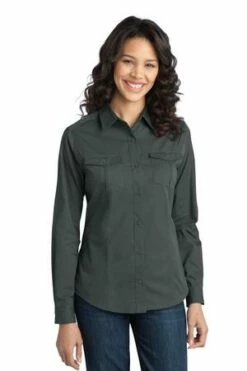 Ladies Stain-Release Roll Sleeve Twill Shirt -Jiffyshirts Store 9610848edad2ff