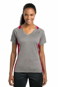 Ladies Heather Colorblock Contender V-Neck Tee -Jiffyshirts Store 97c31c6ec7fd01