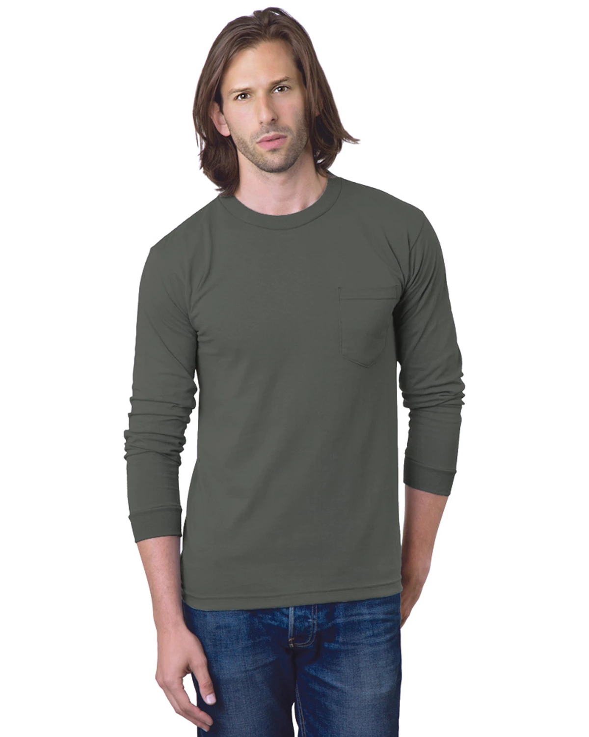 Adult Unisex 6.1 Oz., 100% Cotton Long Sleeve Pocket T-Shirt 8 Adult Unisex 6.1 Oz., 100% Cotton Long Sleeve Pocket T-Shirt - Image 6