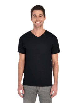 FRUIT OF THE LOOM Adult 5 Oz. HD Cotton™ V-Neck T-Shirt -Jiffyshirts Store JPG 39VR Black FRONT 0445 1680004736