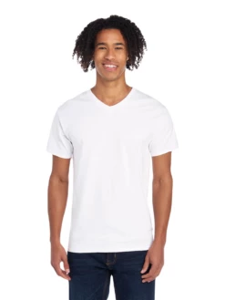 FRUIT OF THE LOOM Adult 5 Oz. HD Cotton™ V-Neck T-Shirt -Jiffyshirts Store JPG 39VR White FRONT 8665 1680004736